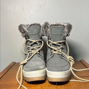 Suede Waterproof Cougar Women's Gray Winter Boots with Fur Trim